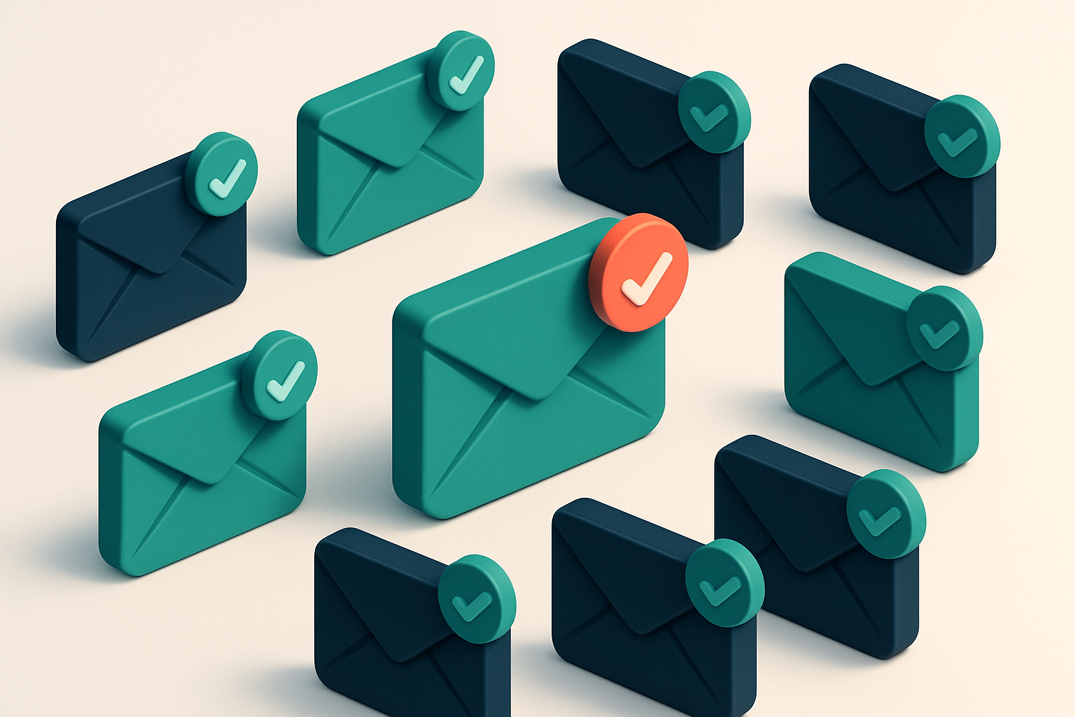 a grid of envelope icons with checkmarks in the top right