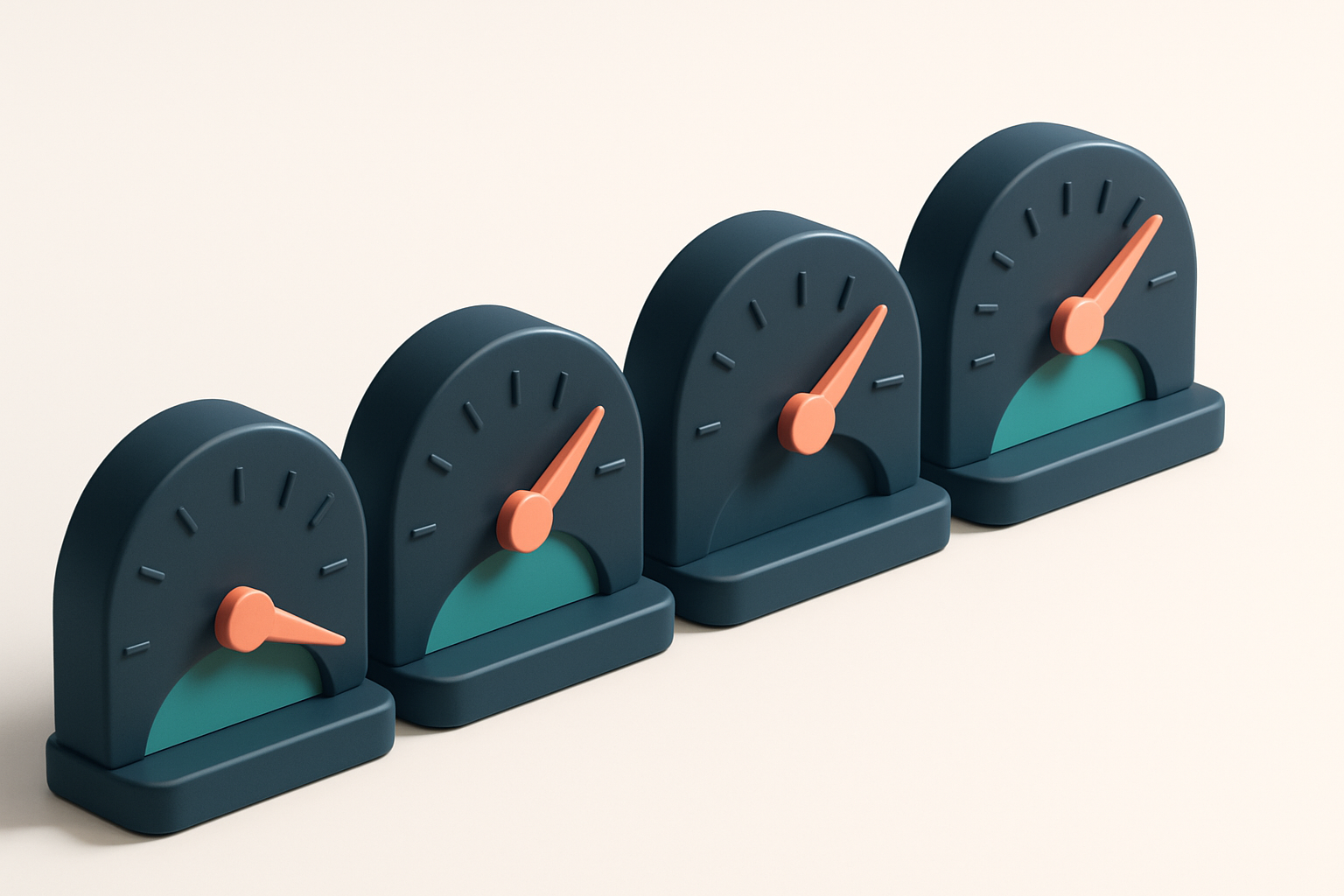 a row of four gauges, each showing a different bounce rate level (0%, 2%, 5%, 10%)