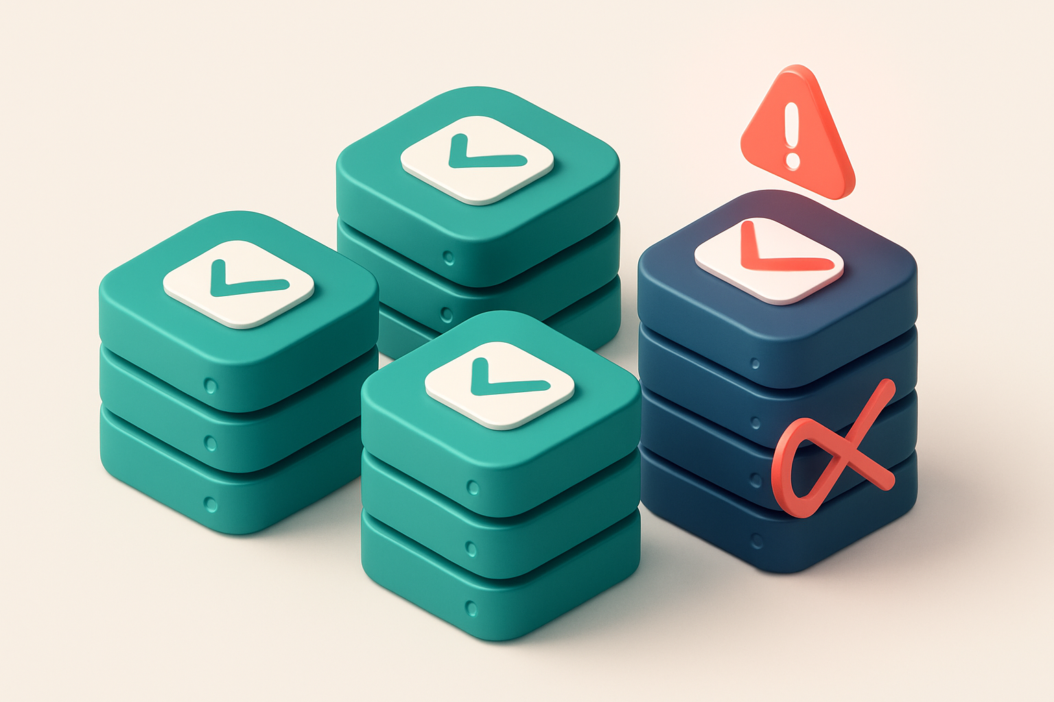 An isometric email server farm with three servers labeled 'SendGrid', 'Mailchimp', and 'HubSpot', each displaying a gree