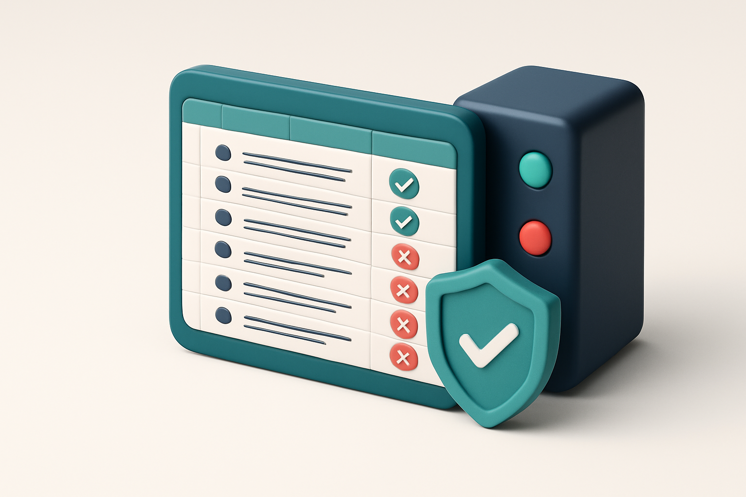 Hero: an isometric desktop with an Excel sheet showing a list of email addresses, each marked with a green checkmark or