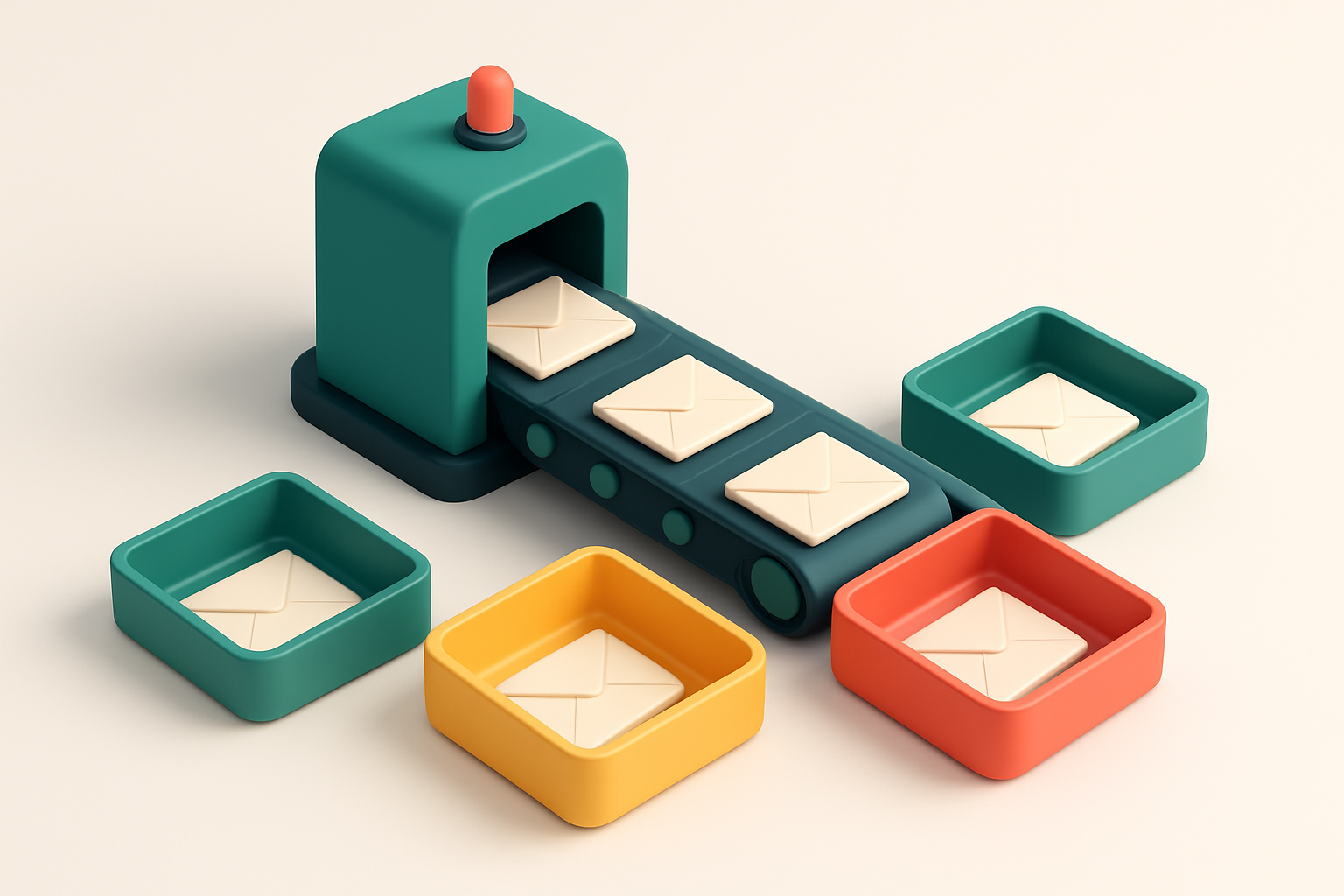 Hero: a 3D isometric view of a franchise lead funnel with envelopes labeled 'Valid', 'Catch-All', 'Invalid', and 'Dispos