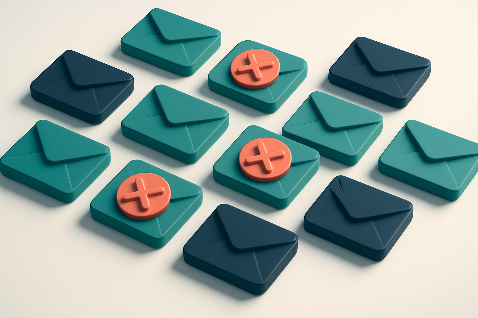 a grid of envelope icons with red crossmarks through some