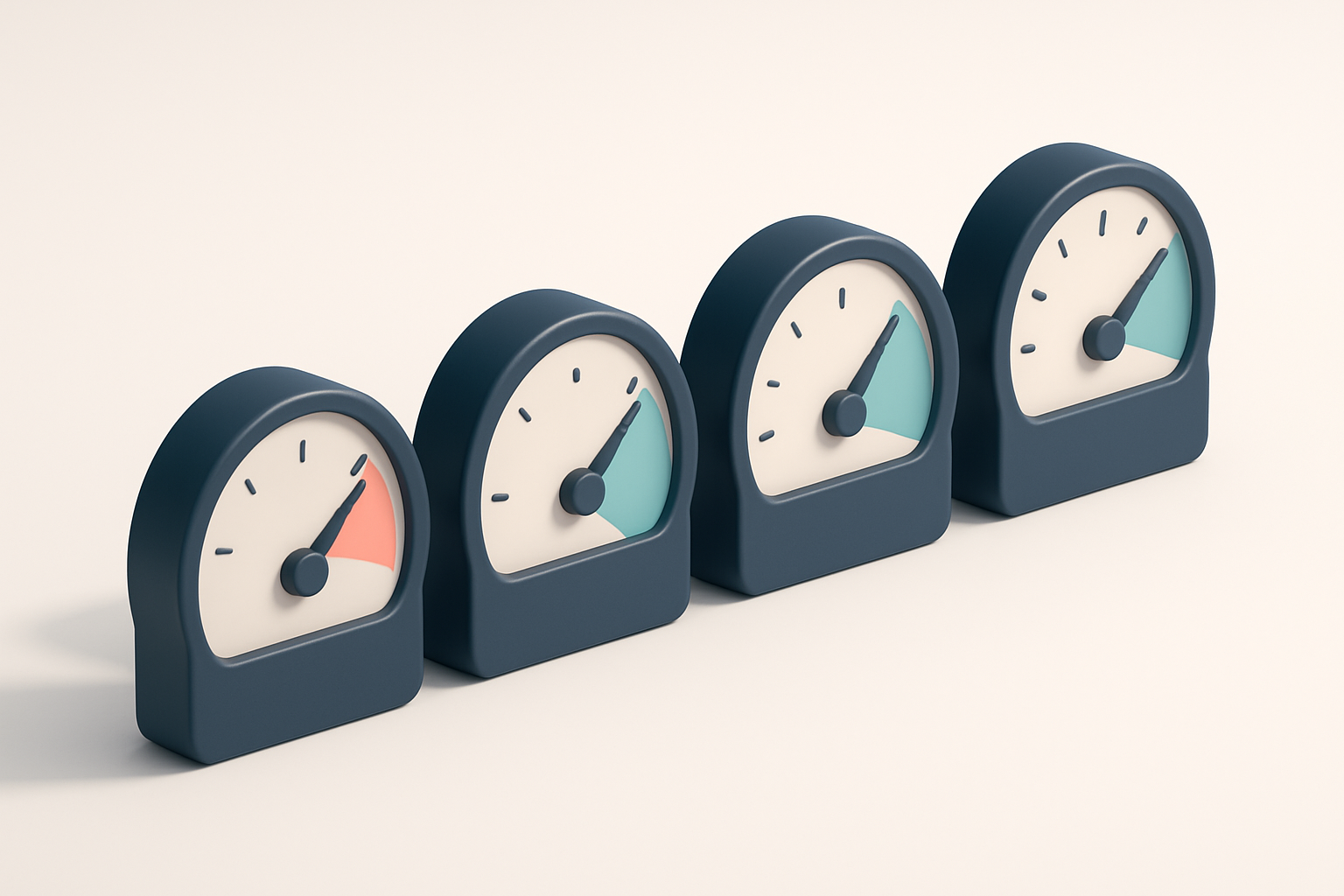 a row of four gauges, each representing bounce rate, deliverability, sender reputation, and engagement