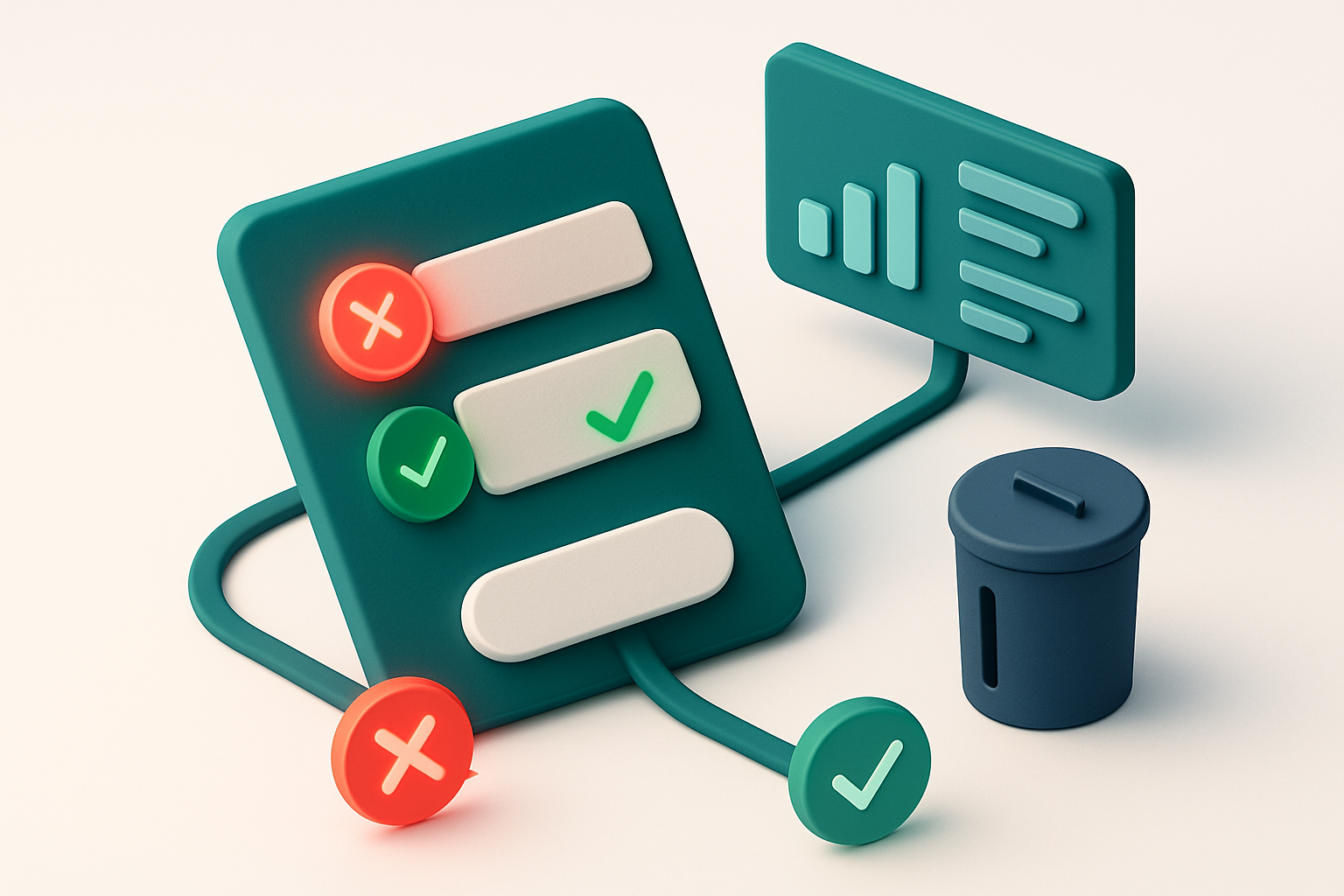 Hero: an isometric lead form with a glowing red 'invalid' stamp over a fake email address, while a green 'valid' mark ap