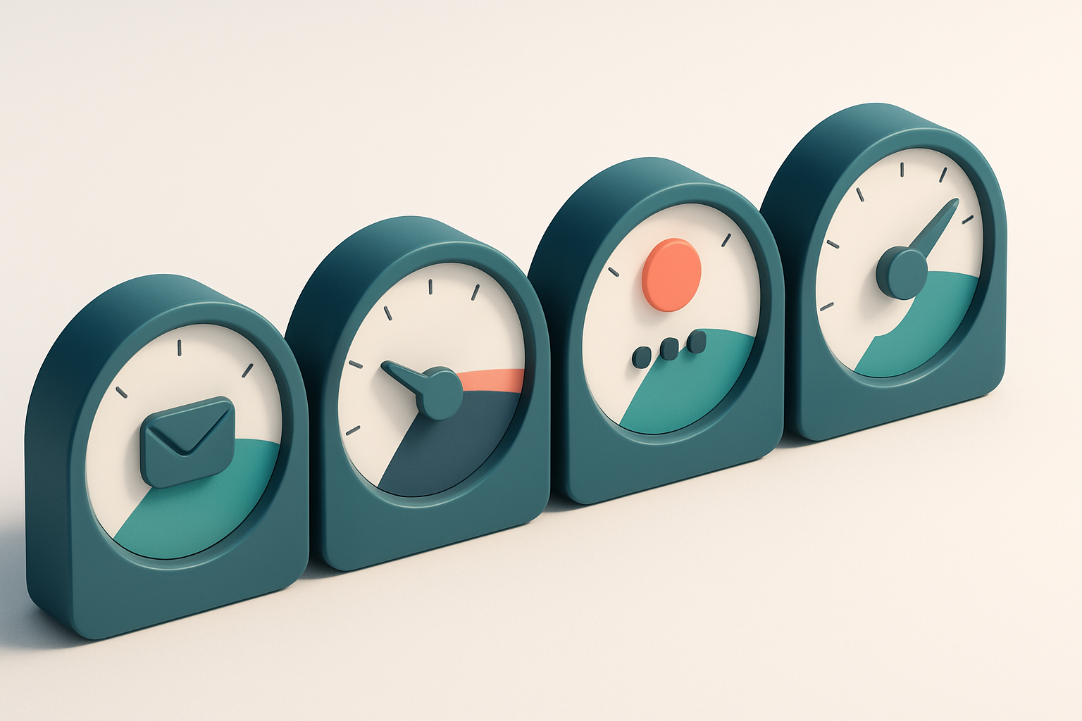 a row of four gauges showing inbox placement, bounce rate, spam score, and sender reputation