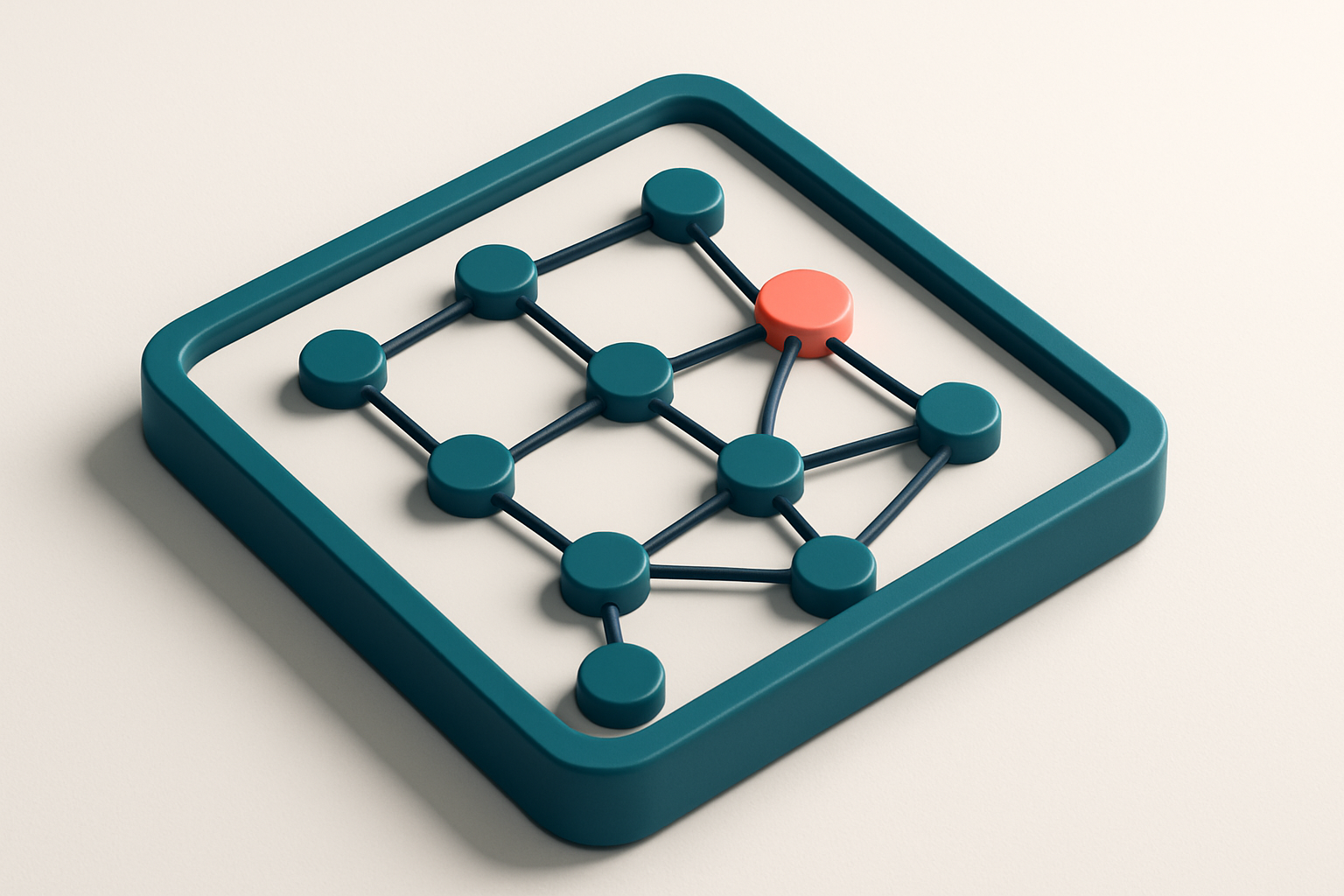 a network of small circular nodes connected by lines, all contained within a single enclosed square