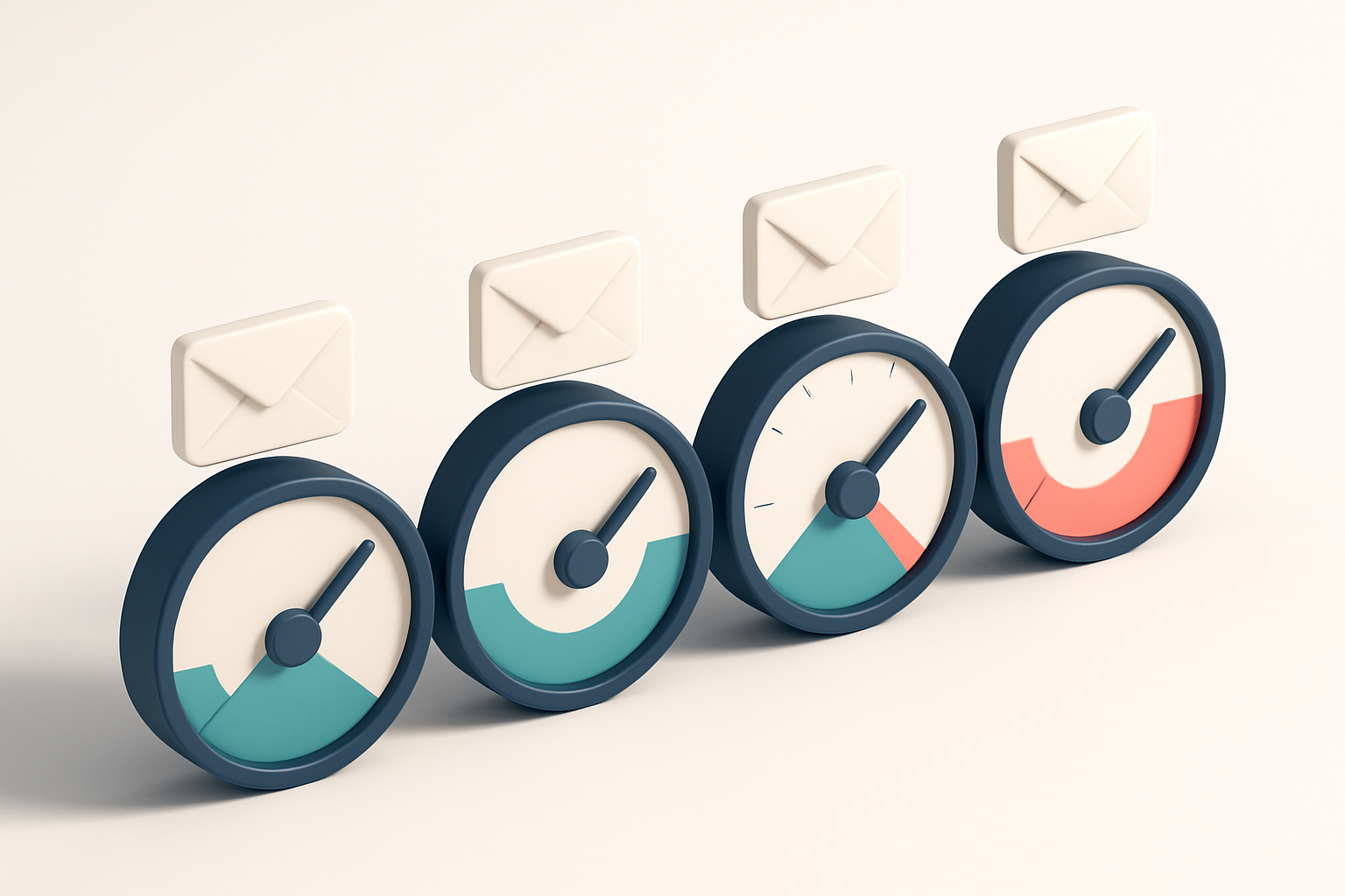 a row of four gauges with varying levels filled, representing email validation success rates