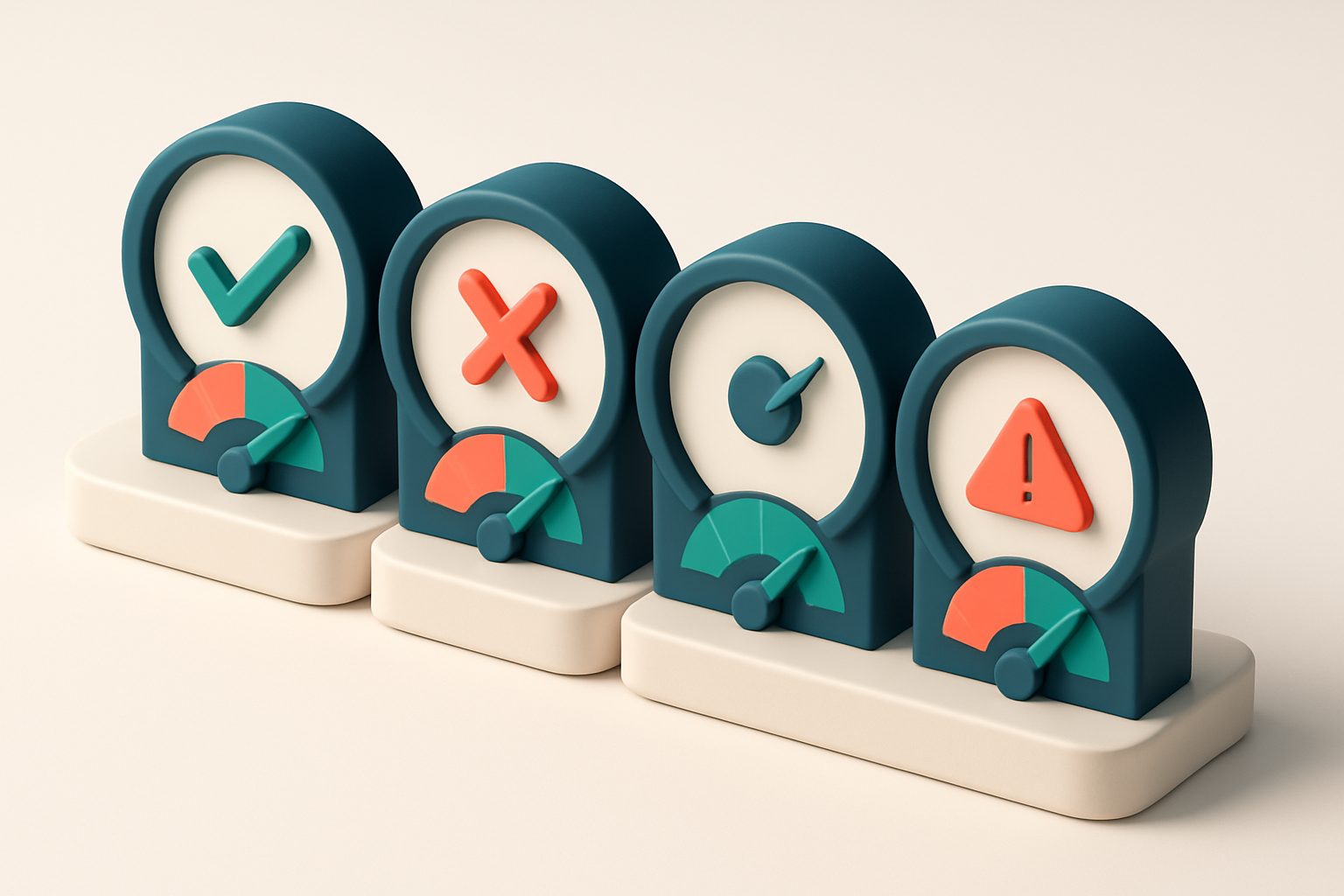 a row of four gauges, each showing a different verification result (valid, invalid, catch-all, risky)