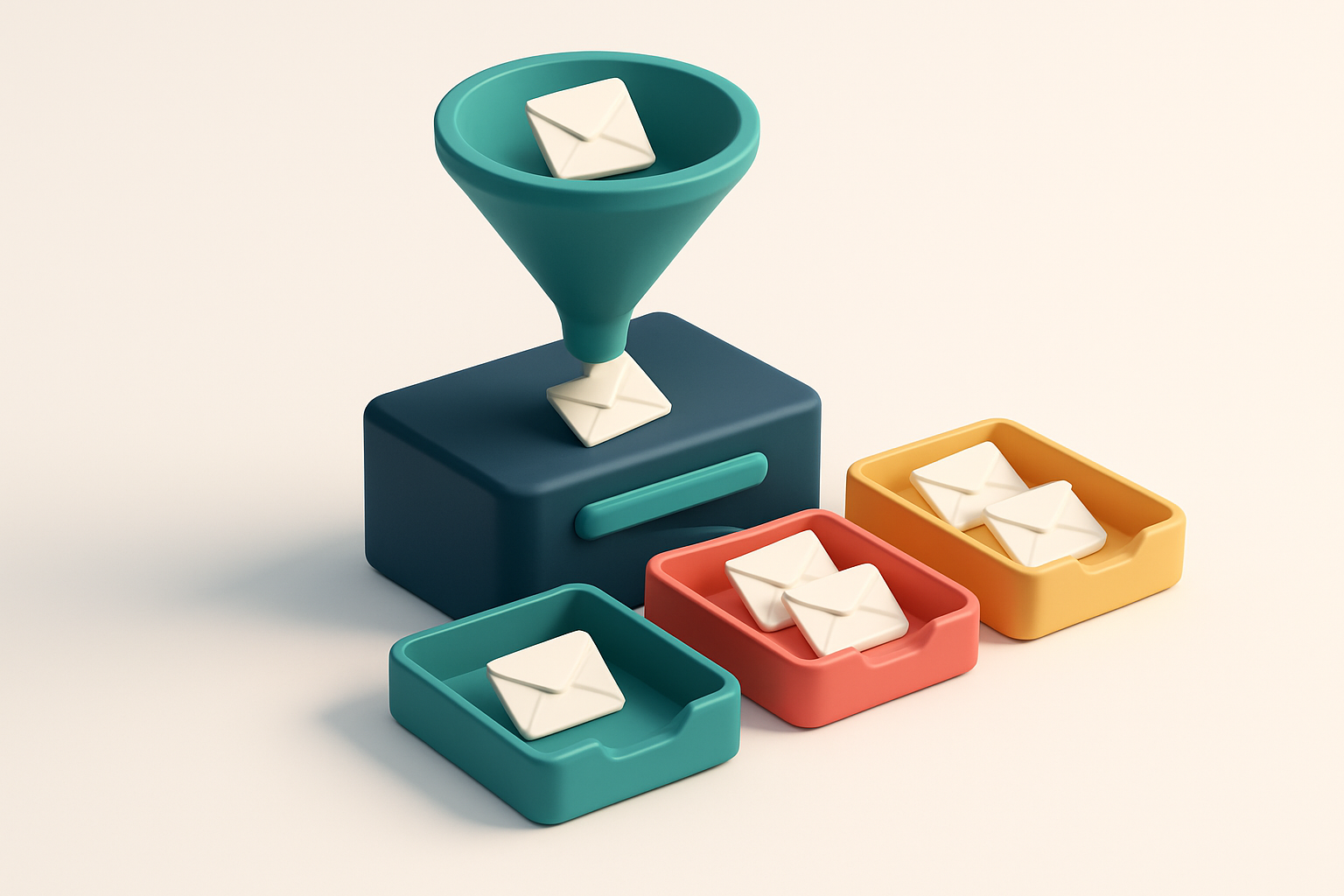An isometric real estate dashboard with a funnel labeled 'Lead Input' pouring into a 'Verification Engine' — envelopes s