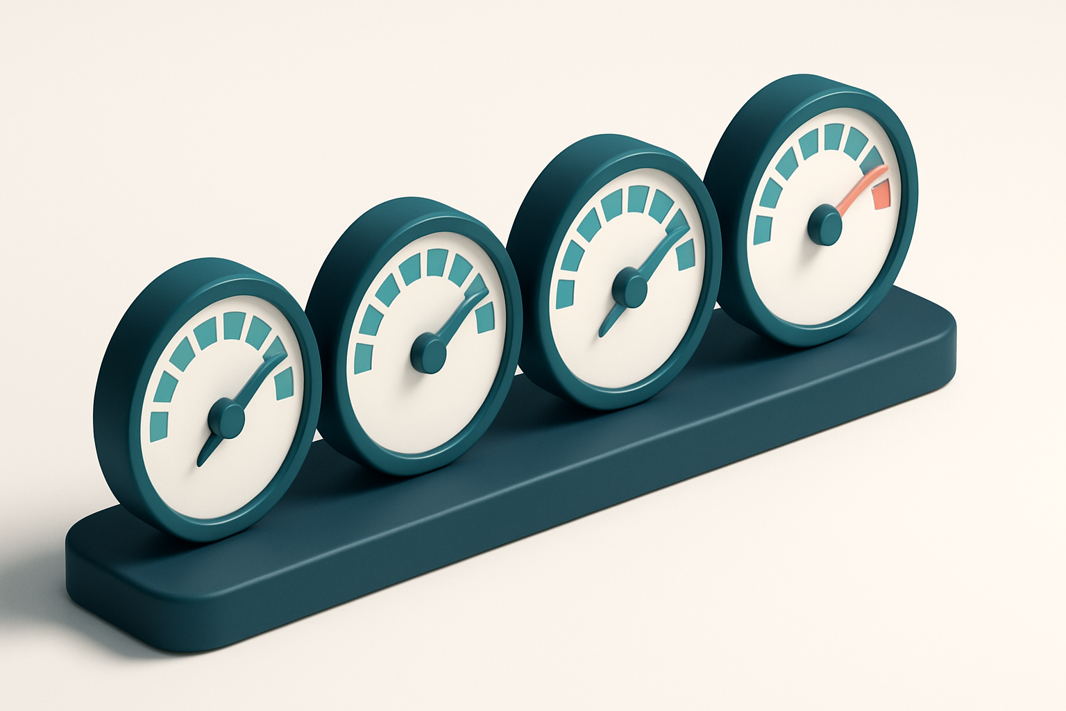 a row of four gauges with varying needle positions
