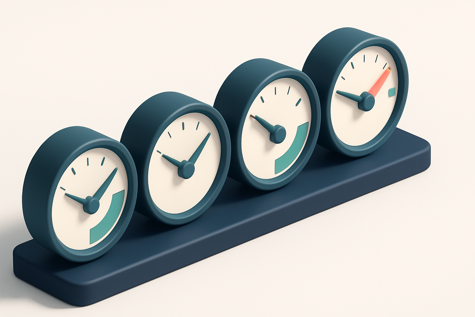 a row of four gauges with varying needle positions