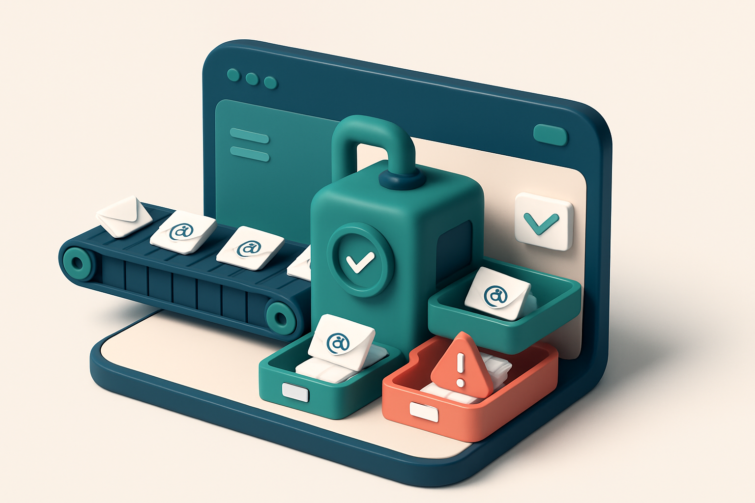 Hero: an isometric ActiveCampaign dashboard with a large conveyor belt feeding email addresses into a central verificati