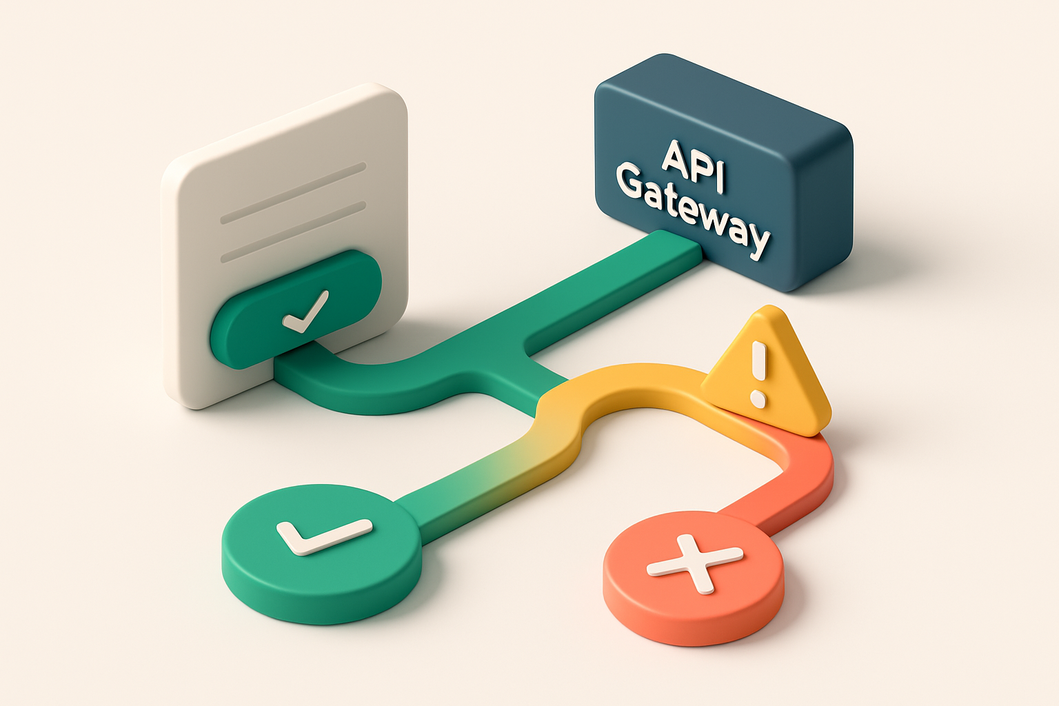 An isometric view of a digital signup funnel with a green 'valid' path, a red 'invalid' exit, a yellow 'risky' detour wi
