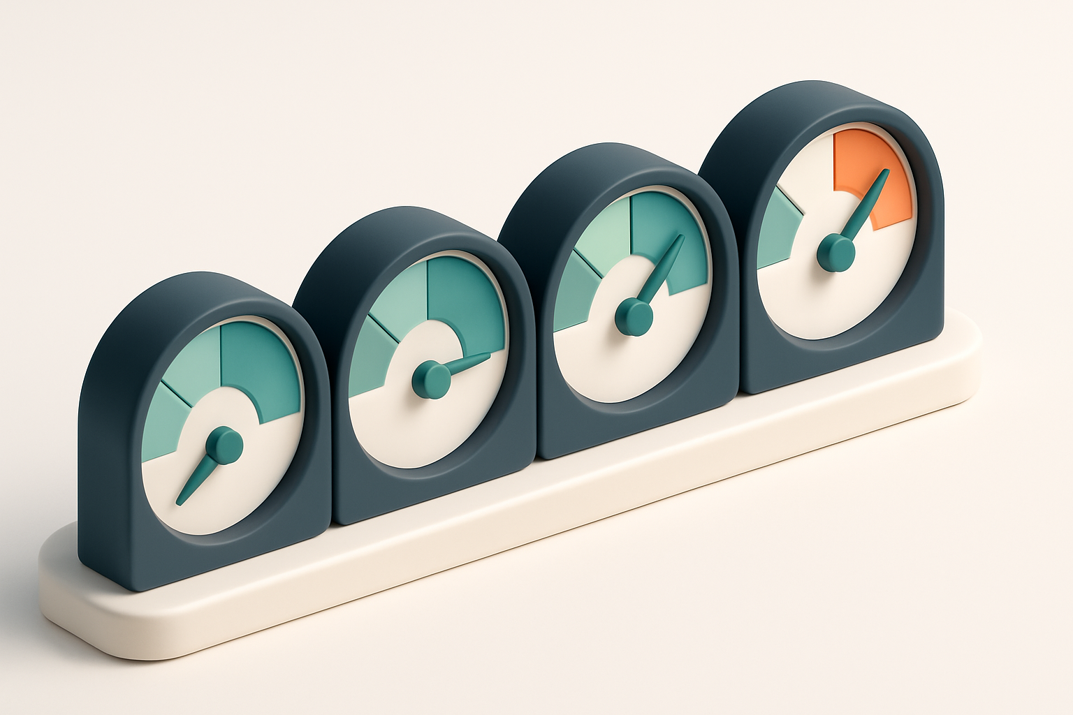 a row of four connected gauges showing deliverability scores from low to high