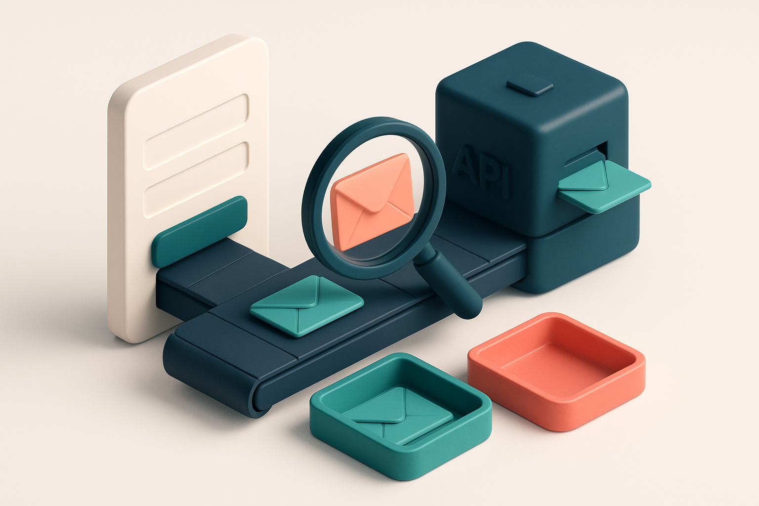 an isometric SaaS signup funnel with a green 'valid' tray and red 'invalid' tray at the base, a conveyor belt carrying e