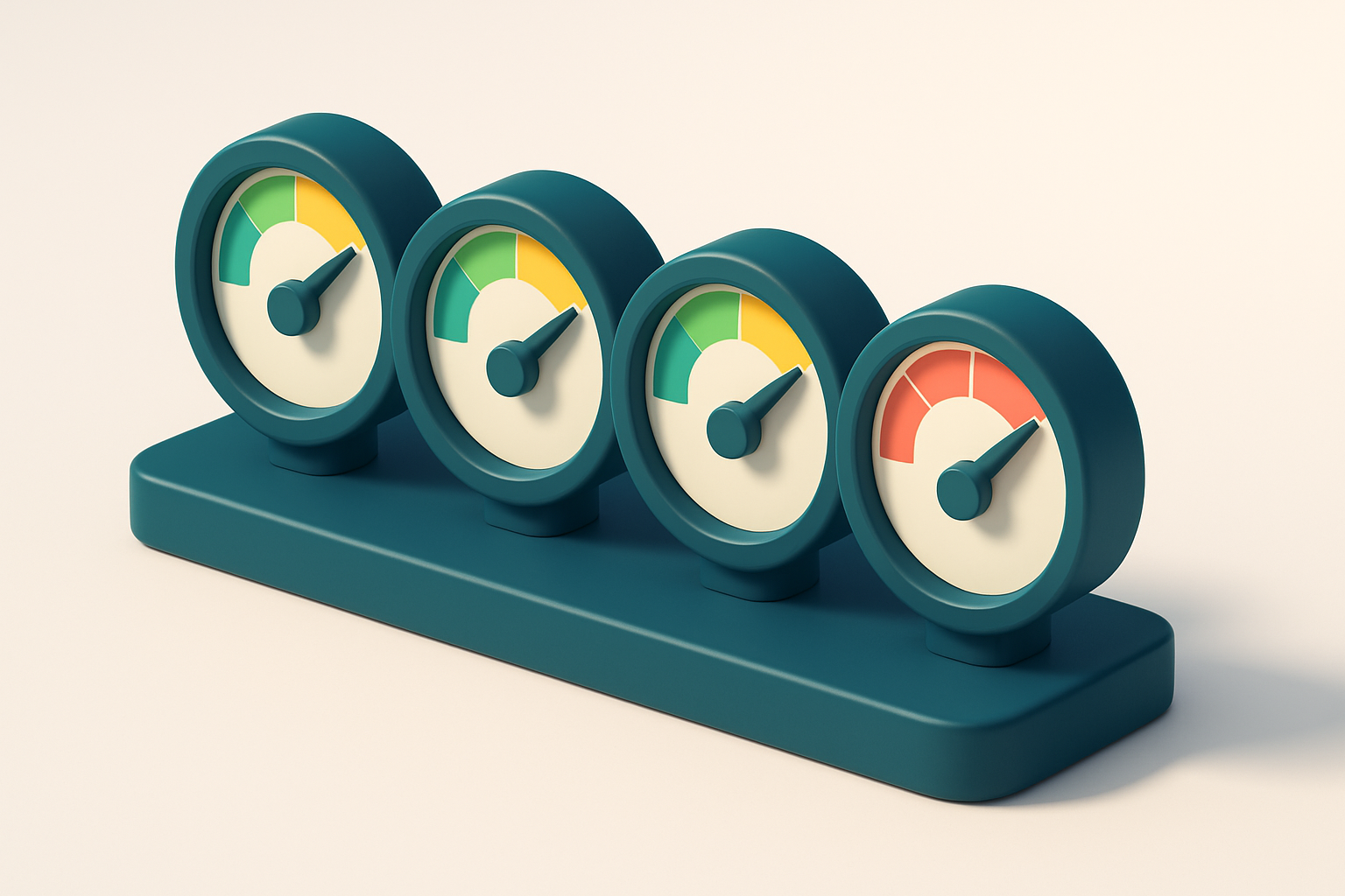Hero: a row of four gauges with varying green, yellow, and red levels