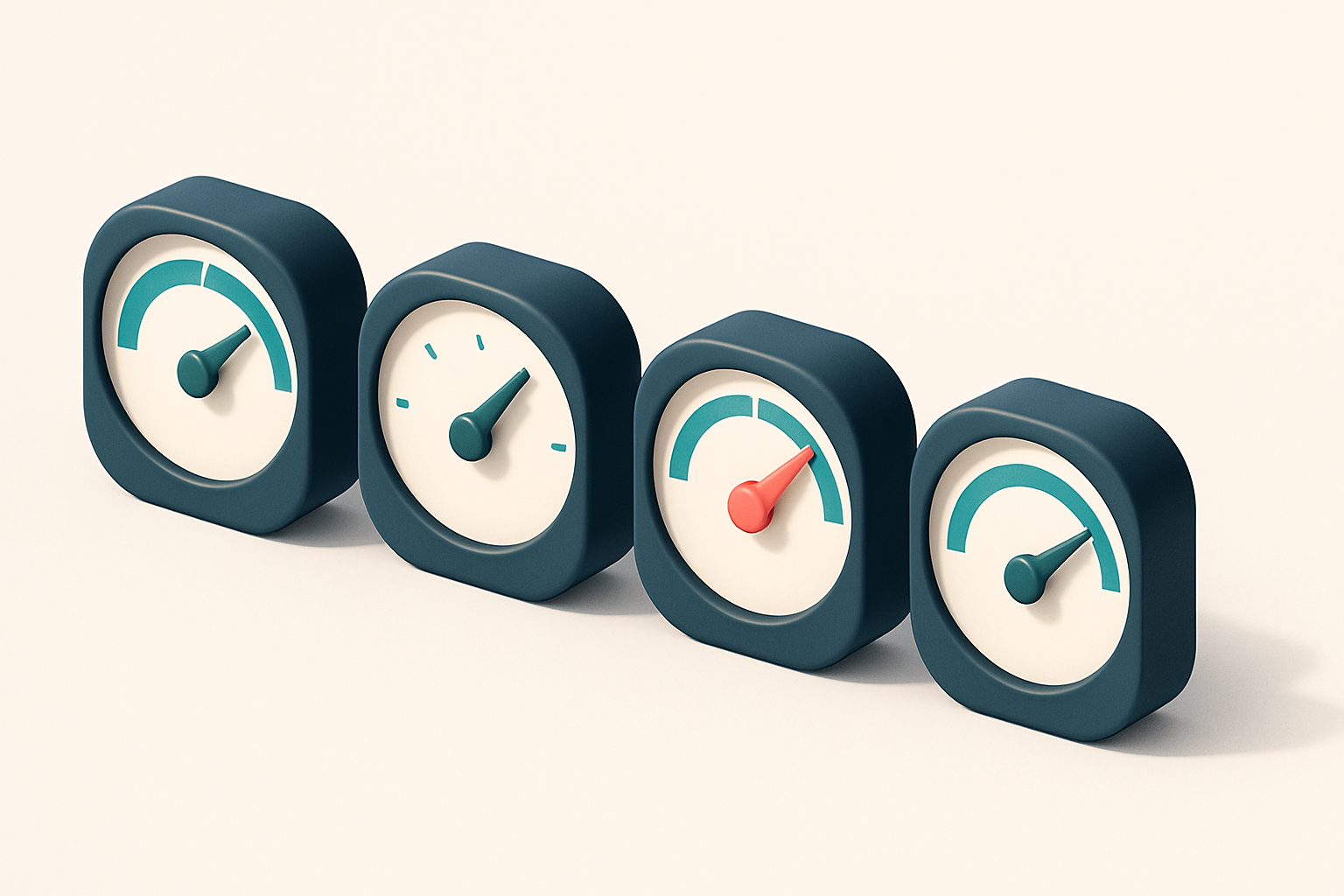 a row of four gauge dials, each showing a different delivery metric