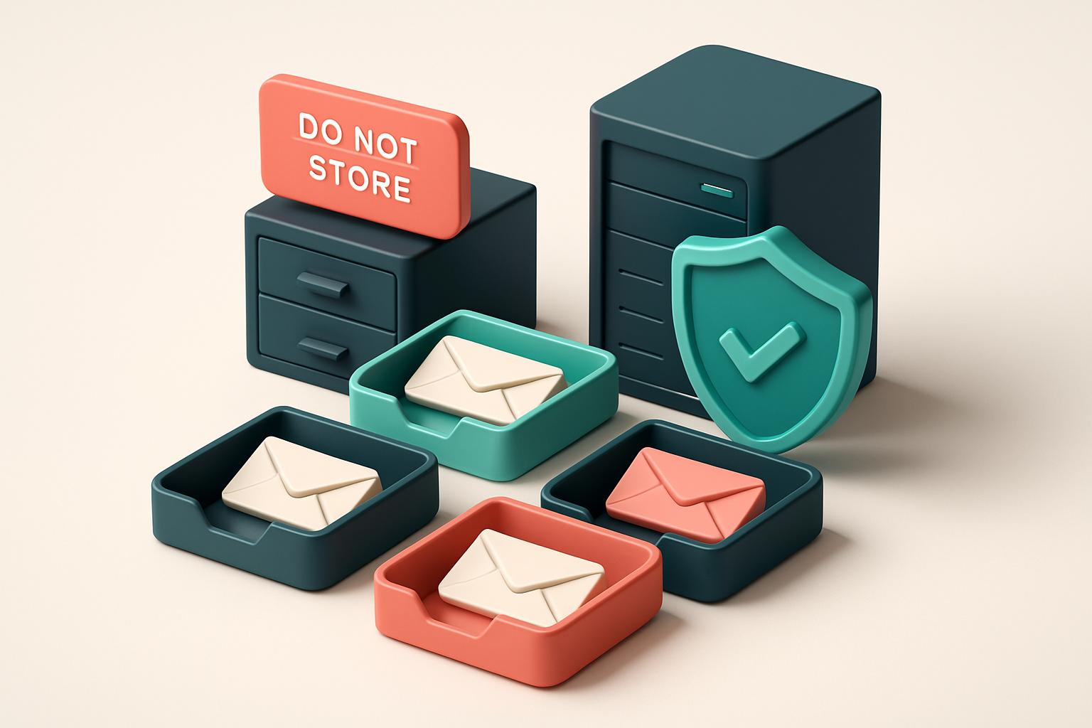 An isometric email inbox with envelopes labeled 'Valid,' 'Invalid,' 'Catch-All,' and 'Risky' being sorted onto separate