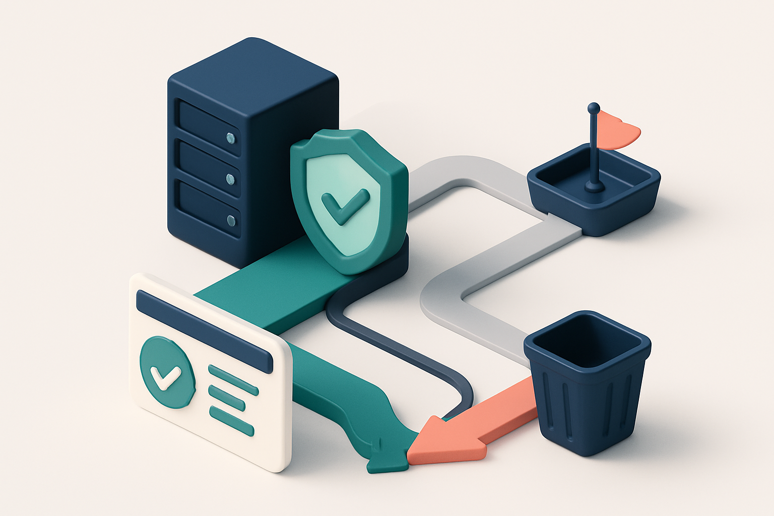 Hero: an isometric server rack with a green 'valid' conveyor belt flowing to a dashboard, a red 'invalid' conveyor belt