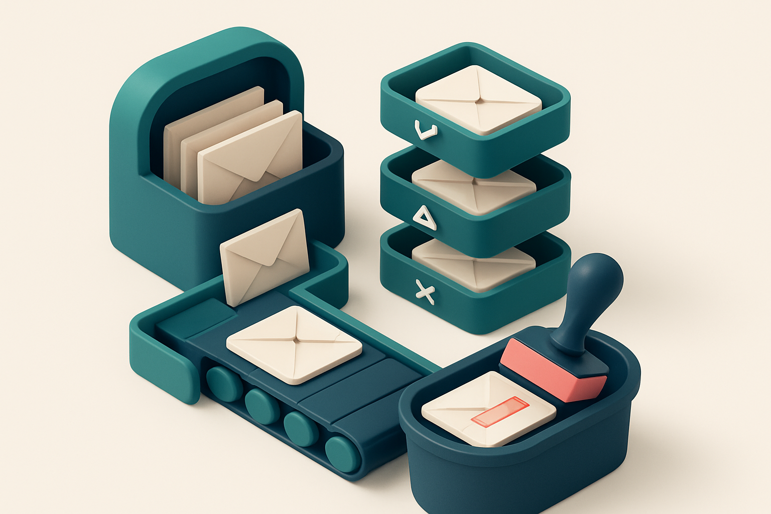 Hero: an isometric email inbox with envelopes labeled 'valid', 'risky', and 'invalid' being sorted onto separate trays;