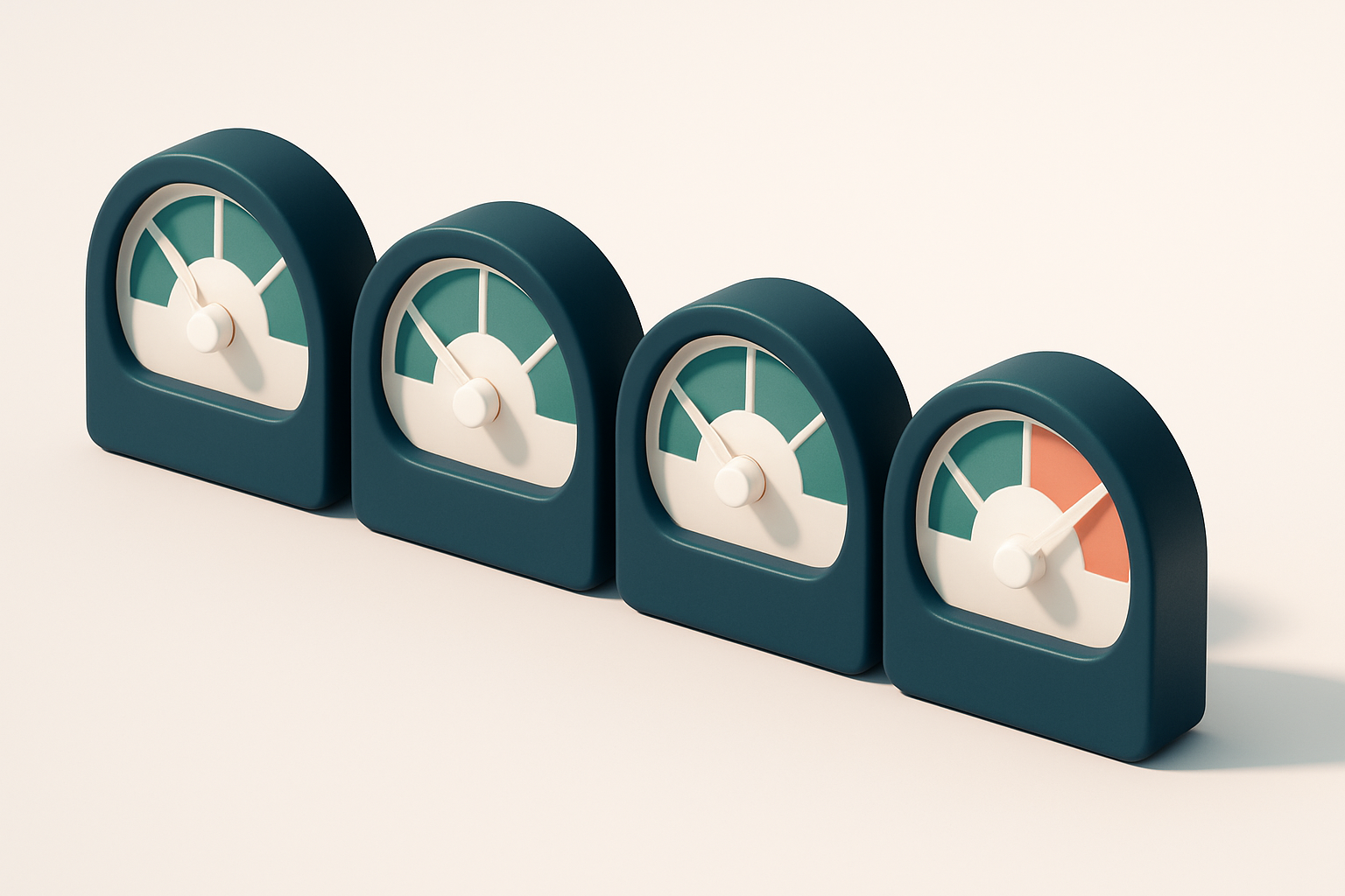 a row of four gauges showing validity levels from low to high