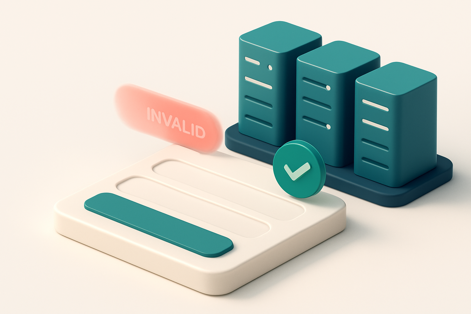 Hero: an isometric view of a SaaS sign-up form with a green 'valid' checkmark appearing next to a user's email as it's p