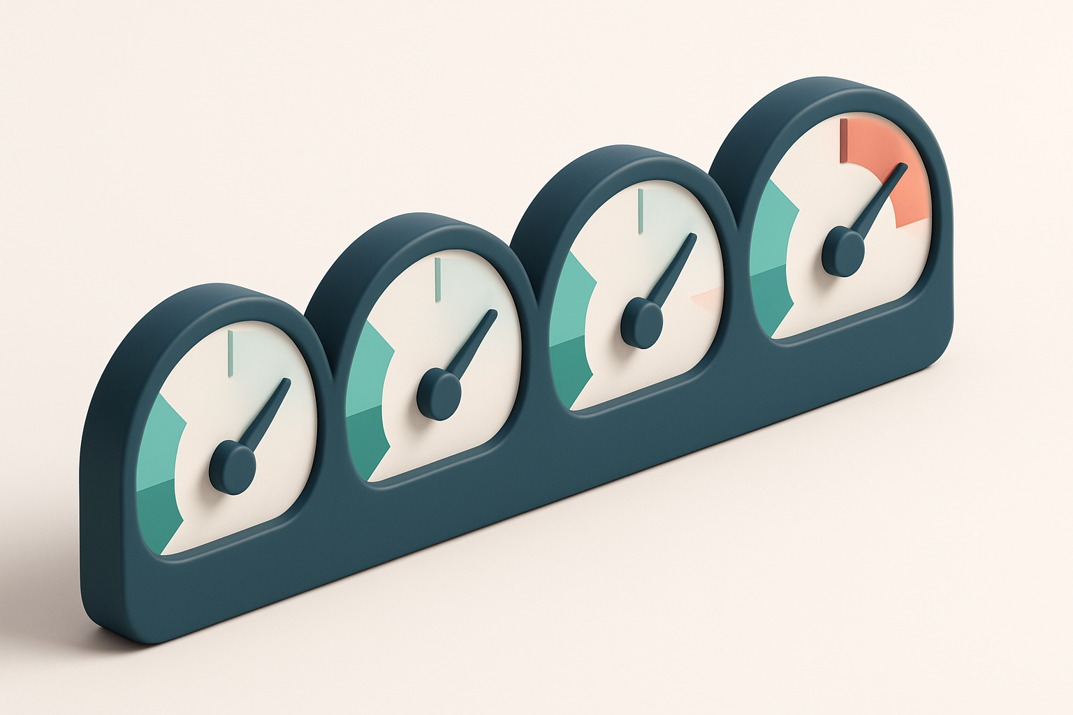 a row of four gauges showing deliverability scores from 0 to 100