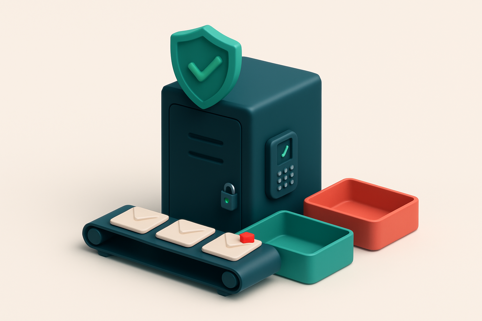 an isometric illustration of a secure government server rack with a green shield labeled 'FISMA' hovering above it, a co