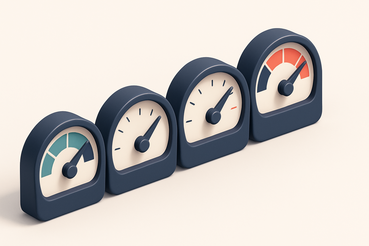 a row of four gauges showing levels from low to high, each labeled with a sender reputation metric