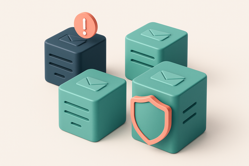 Hero: an isometric illustration of email servers with one marked as a spam trap, highlighting a protective shield on a s