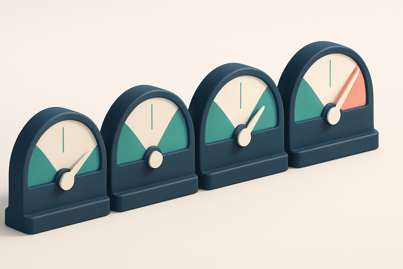 a row of four gauges showing low to high bounce rate levels