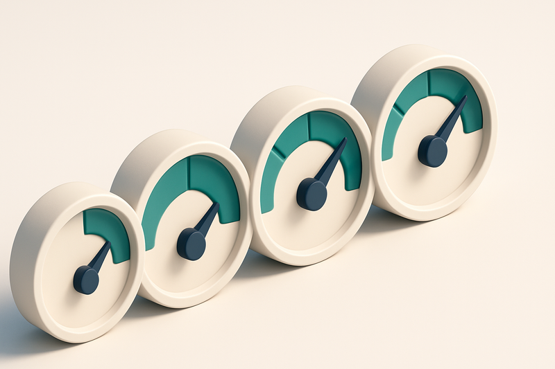 a row of four gauges, each with a different level of fill