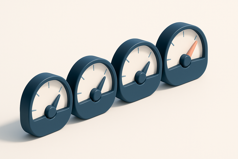 a row of four gauges, each pointing to a different level on a linear scale