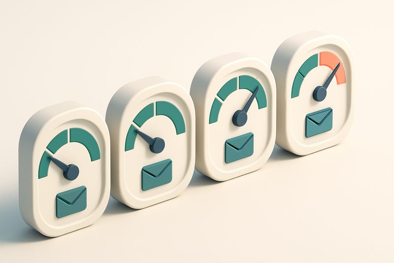 a row of four gauges showing signal strength across email services