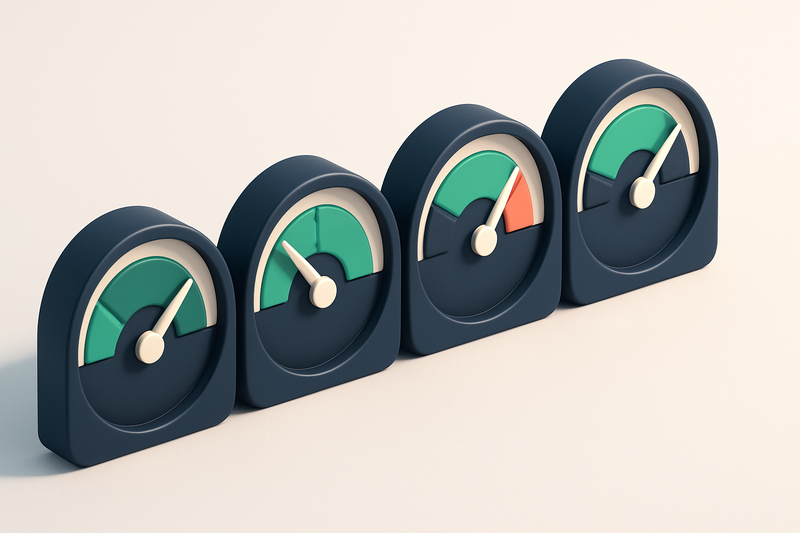a row of four gauges showing inbox placement rates, sender reputation, bounce rate, and list health