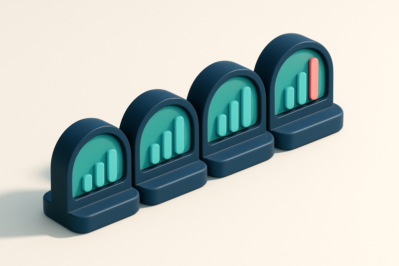 a row of four gauges showing signal strength