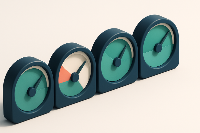 a row of four gauge dials showing 'valid', 'invalid', 'catch-all', 'risky'