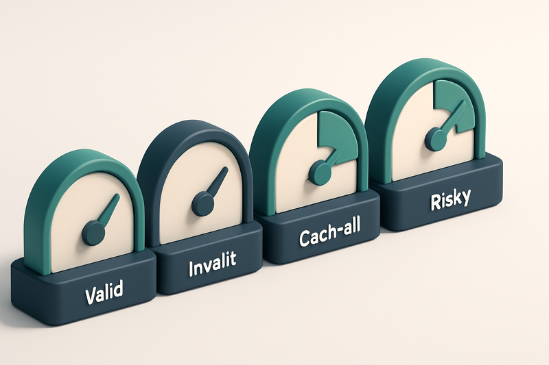 a row of four gauges labeled Valid, Invalid, Catch-all, Risky