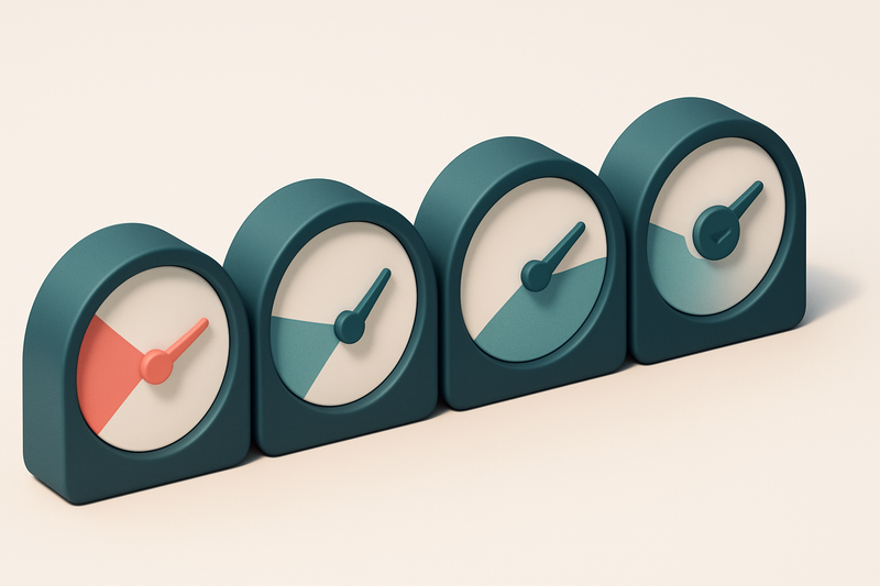 a row of four gauges showing bounce rate, spam score, inbox placement, and sender reputation