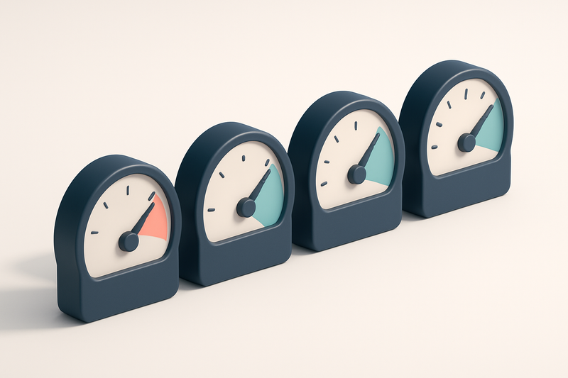 a row of four gauges, each representing bounce rate, deliverability, sender reputation, and engagement