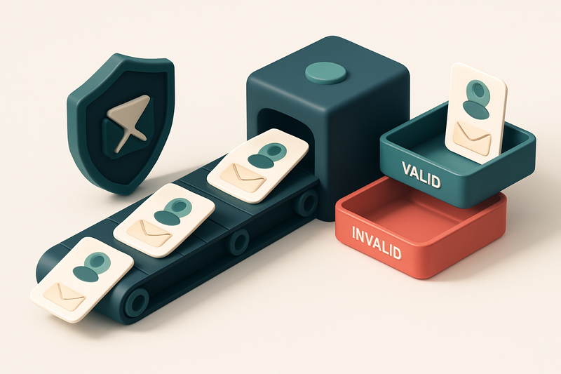 An isometric view of a conveyor belt moving candidate profiles — each with an envelope labeled 'code challenge' — throug