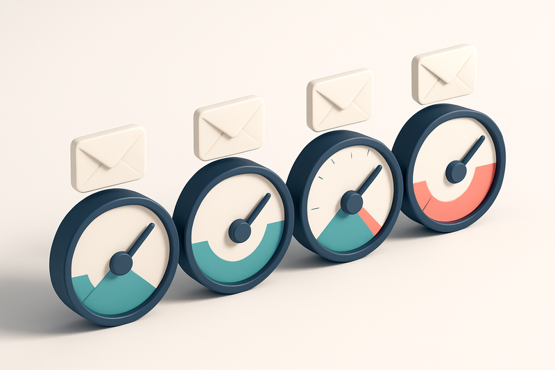 a row of four gauges with varying levels filled, representing email validation success rates