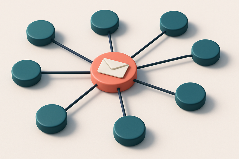 Hero: a network of small circular nodes connected by lines, each node representing an email address