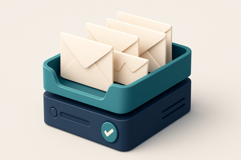 Hero: an isometric inbox containing envelopes labeled 'From', 'Reply-To', 'Subject', and 'Return-Path', with a red 'Inva