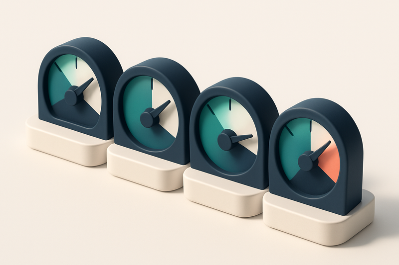a row of four gauges showing inbox placement, bounce rate, sender reputation, and risk score