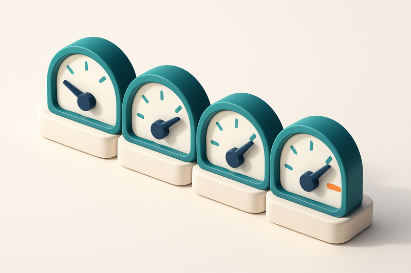 a row of four gauges showing different send-rate levels