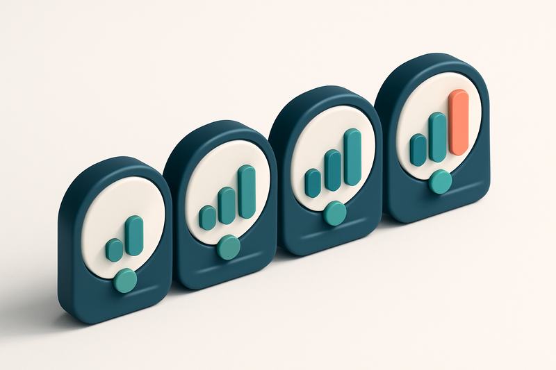 a row of four gauges showing signal strength from low to high