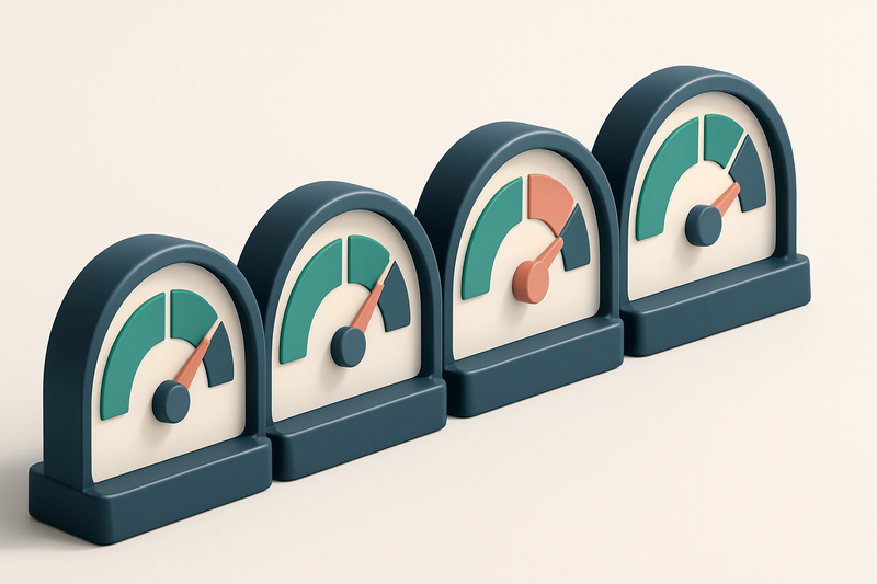 a row of four gauges showing delivery health, bounce rate, and domain reputation