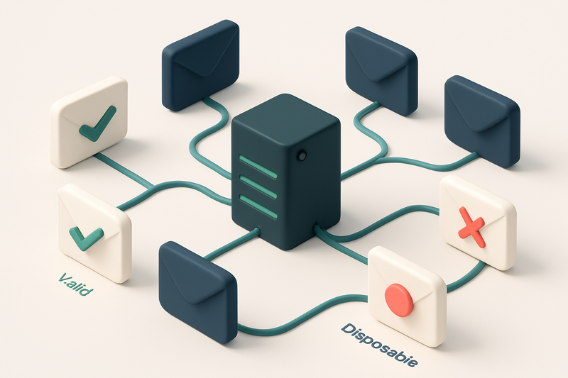 Hero: a 3D isometric view of a real estate referral dashboard with a network of interconnected envelopes labeled 'Valid'