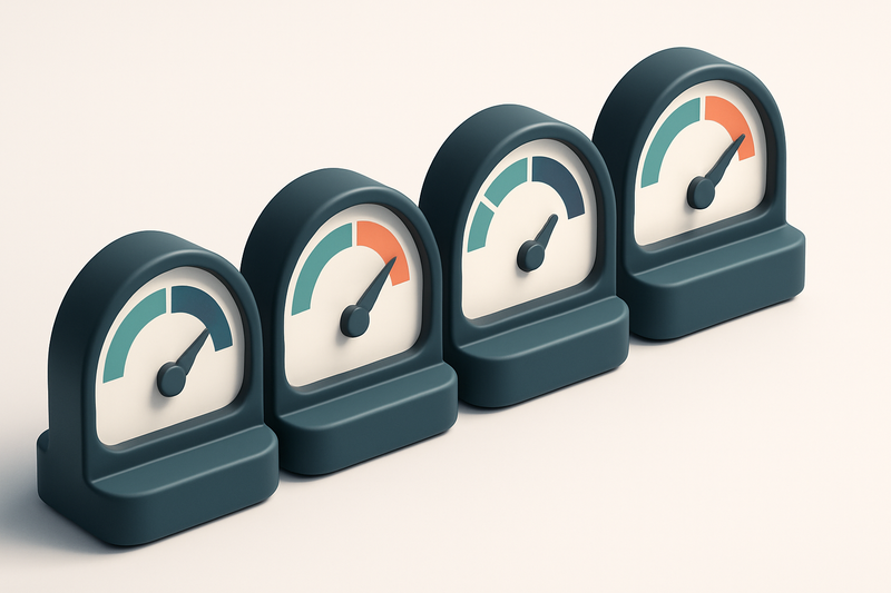 a row of four gauges showing deliverability, bounce rate, sender reputation, and inbox placement